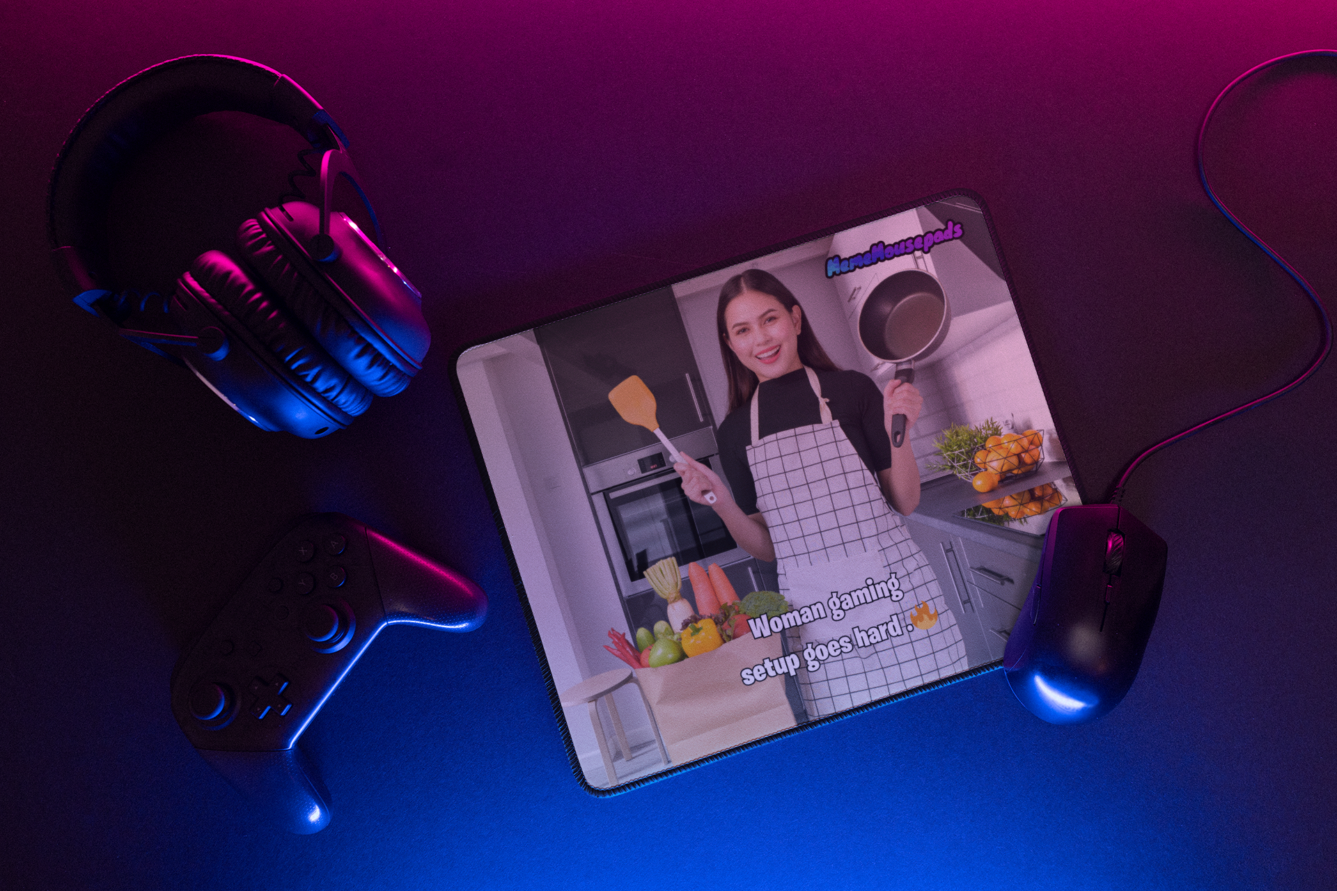 Funny "Woman Gaming Setup" Meme Mouse Pad